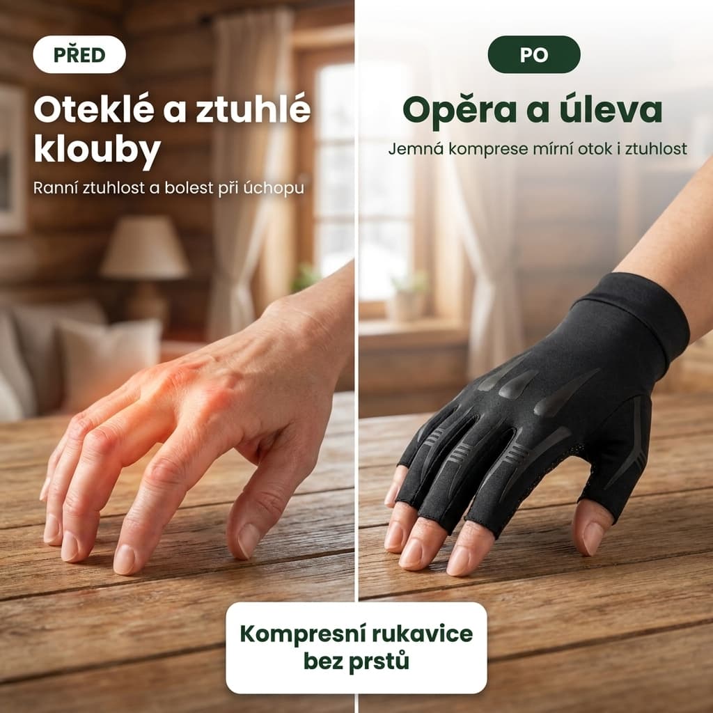 Kompresní rukavice bez prstů před a po – úleva od otoku a ztuhlosti kloubů